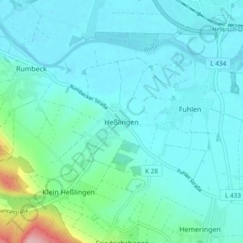 Carte topographique Heßlingen, altitude, relief