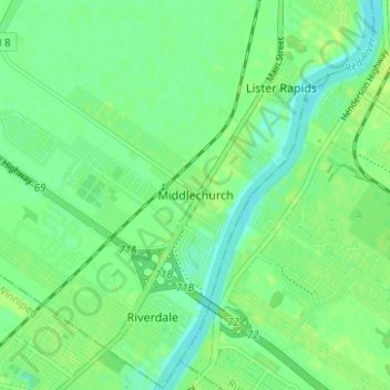 Carte topographique Middlechurch, altitude, relief