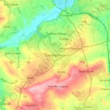 Carte topographique Spennymoor, altitude, relief