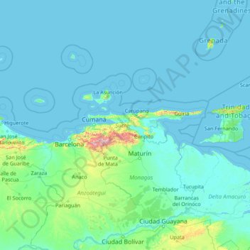 Carte topographique Sucre, altitude, relief