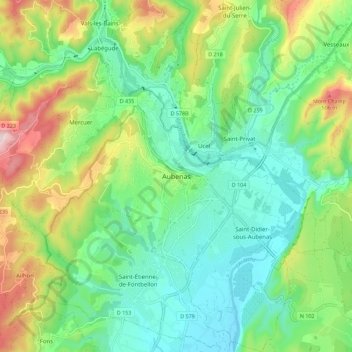 Carte topographique Aubenas, altitude, relief