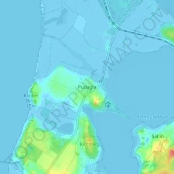 Carte topographique Pudagla, altitude, relief