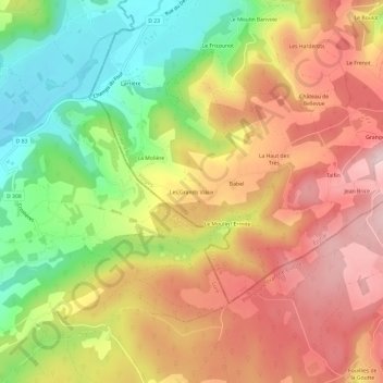 Carte topographique Les Grands Viaux, altitude, relief
