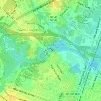 Carte topographique Rocky Mount Millpond Dam, altitude, relief