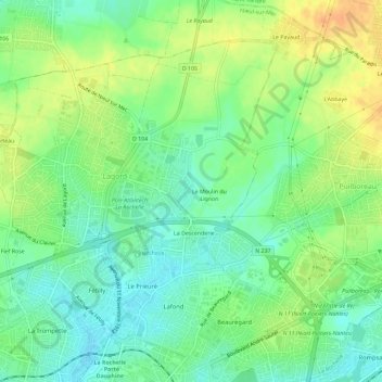 Carte topographique Le Lignon, altitude, relief