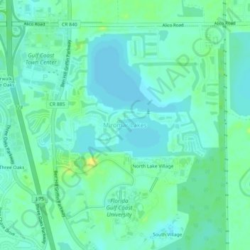 Carte topographique Miromar Lakes, altitude, relief