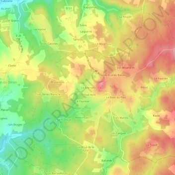 Carte topographique La Grange, altitude, relief