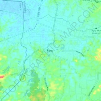 Carte topographique Penal, altitude, relief