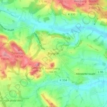 Carte topographique Borgloh, altitude, relief