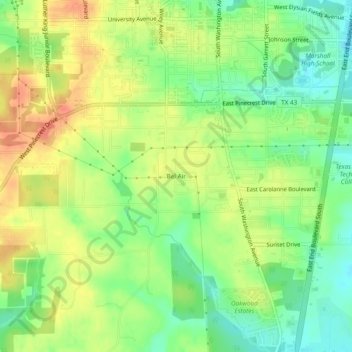 Carte topographique Bel Air, altitude, relief
