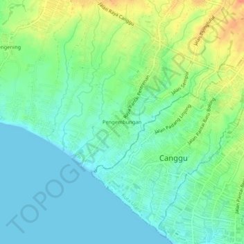 Carte topographique Pengembungan, altitude, relief