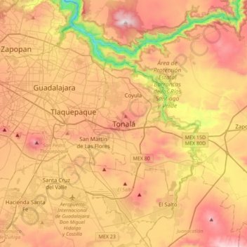Carte topographique Tonalá, altitude, relief