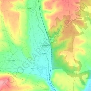 Carte topographique Vega de Magaz, altitude, relief