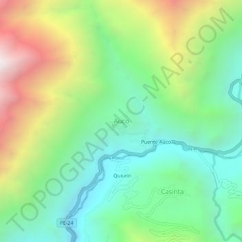 Carte topographique Auco, altitude, relief