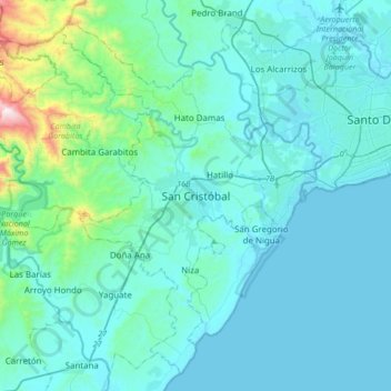 Carte topographique San Cristóbal, altitude, relief