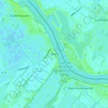 Carte topographique Over, altitude, relief