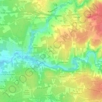 Carte topographique L'Anerie, altitude, relief
