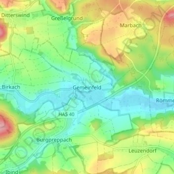 Carte topographique Gemeinfeld, altitude, relief
