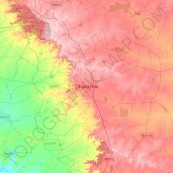 Carte topographique Dharashiv, altitude, relief
