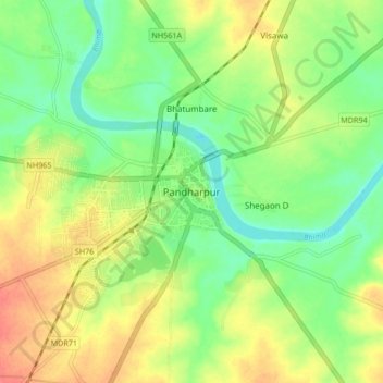Carte topographique Pandharpur, altitude, relief