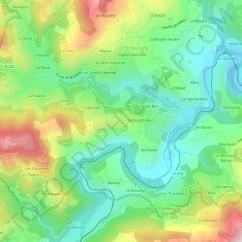 Carte topographique Bonnelières, altitude, relief