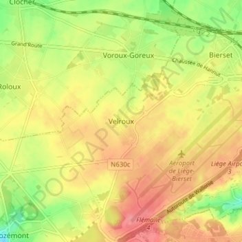 Carte topographique Velroux, altitude, relief