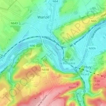 Carte topographique Ahin, altitude, relief