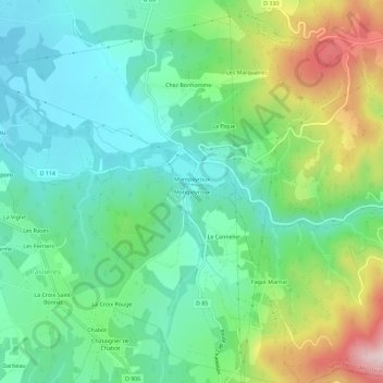 Carte topographique Montpeyroux, altitude, relief