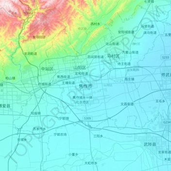 Carte topographique 焦作市, altitude, relief