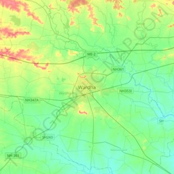 Carte topographique Wardha, altitude, relief