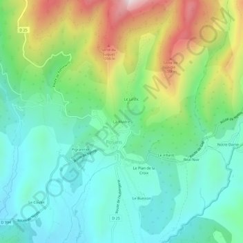 Carte topographique La Rivière, altitude, relief