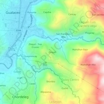 Carte topographique Zhiquil, altitude, relief