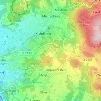 Carte topographique Klotzing, altitude, relief