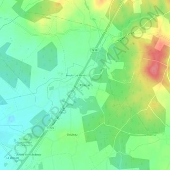 Carte topographique Chierzac, altitude, relief