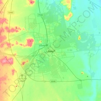 Carte topographique Al-Hofuf, altitude, relief