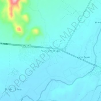 Carte topographique Nuevo Mocupe, altitude, relief