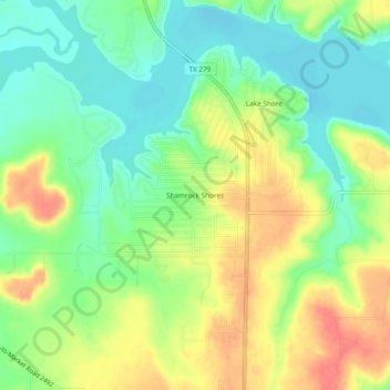 Carte topographique Shamrock Shores, altitude, relief