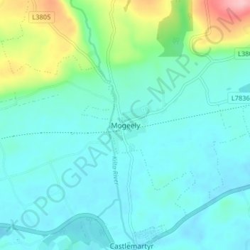 Carte topographique Mogeely, altitude, relief