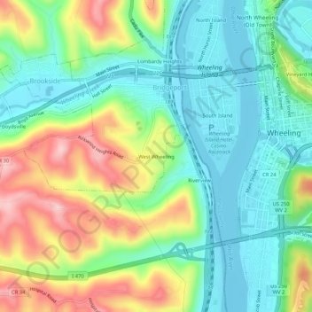 Carte topographique West Wheeling, altitude, relief