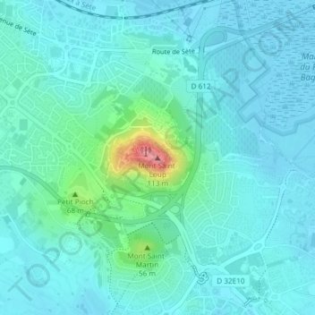 Carte topographique Mont Saint-Loup, altitude, relief