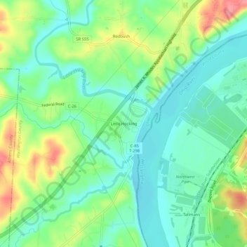 Carte topographique Little Hocking, altitude, relief