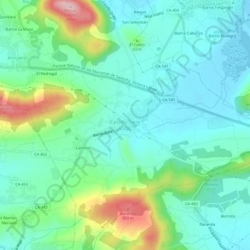 Carte topographique Castillo Siete Villas, altitude, relief