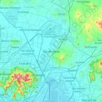 Carte topographique Ojo de Agua, altitude, relief