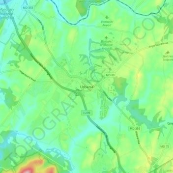 Carte topographique Urbana, altitude, relief