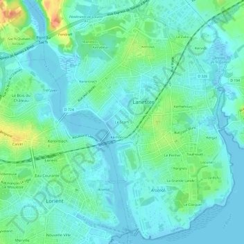 Carte topographique Le Scarh, altitude, relief