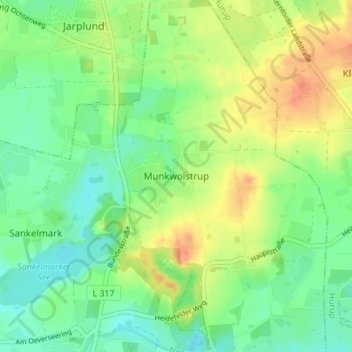Carte topographique Munkwolstrup, altitude, relief