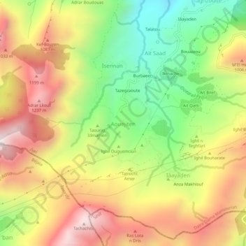 Carte topographique Aouejiten, altitude, relief