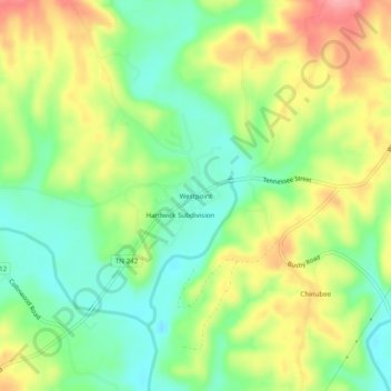 Carte topographique Westpoint, altitude, relief