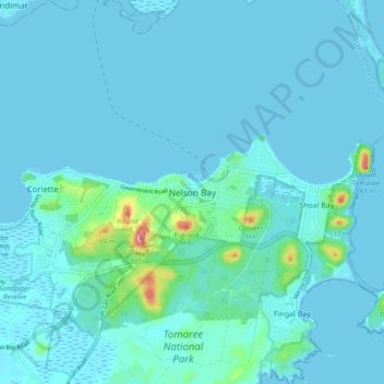 Carte topographique Nelson Bay, altitude, relief