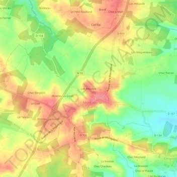 Carte topographique Les Moulins, altitude, relief